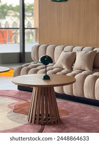 Interior design, sofa, table and lamp
