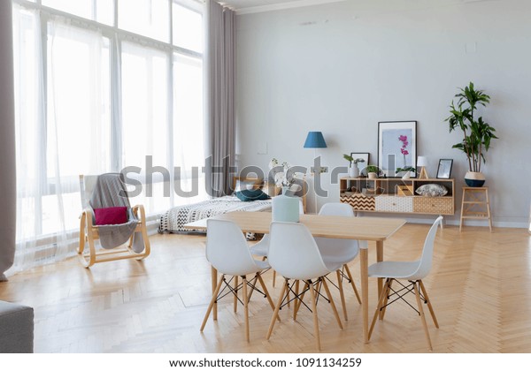 Interior Design Studio Apartment Scandinavian Style Stock