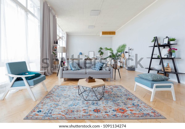 Interior Design Studio Apartment Scandinavian Style Stock Photo