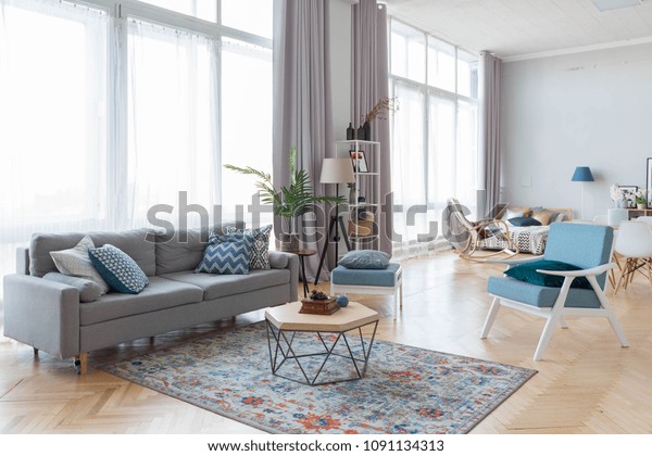 Interior Design Studio Apartment Scandinavian Style Stock