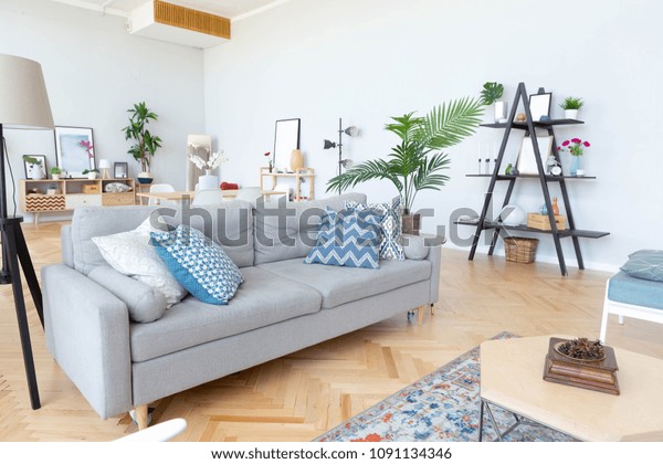Interior Design Studio Apartment Scandinavian Style Stock