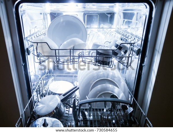 Interior Dishwasher Machine Clean Dishes After Stock Image