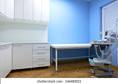 Interior of a doctor's consulting room with Medical ultrasound diagnostic equipment