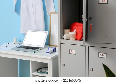 Interior Of Doctor's Office With Locker In Clinic