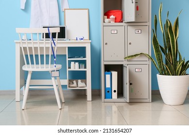 Interior Of Doctor's Office With Locker In Clinic