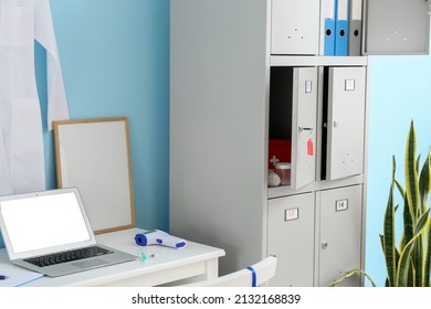 Interior Of Doctor's Office With Locker In Clinic