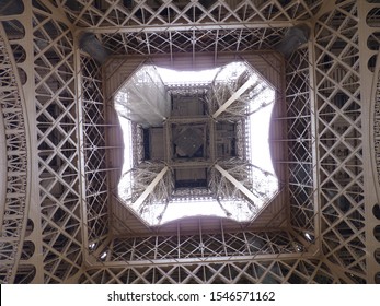 The interior of Eiffel Tower seen from down to up