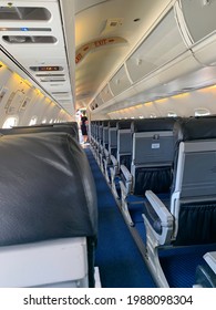 Interior Of Empty Eastern Airways Embraer ERJ145. Birmingham, 8th June 2021