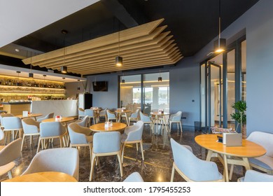 Interior of a empty modern hotel cafe bar