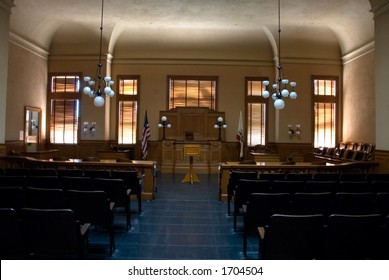 Interior Of An Empty Old Courtroom