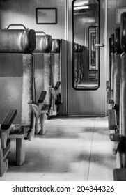 Interior of empty old train, Slovakia