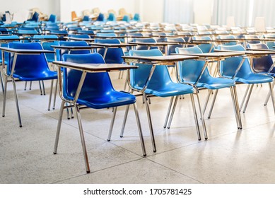 Interior of an empty school classroom , Quarantine during coronavirus covid-19 pandemic outbreak concept