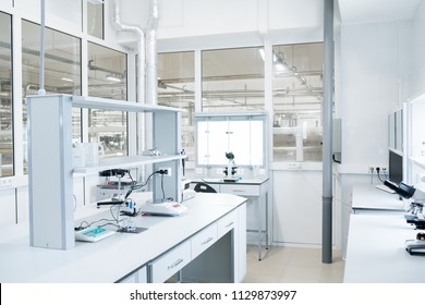 Interior Of Empty  Science Laboratory With Modern Equipment, Copy Space