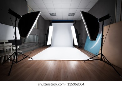Interior and the equipment of a photographic studio ready for realization of photosession