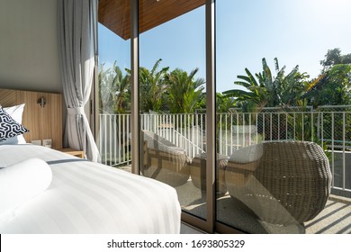 Interior And Exterior Design In Villa, House, Home, Condo And Apartment Feature Bed In Bedroom With A View On Balcony