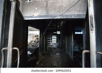 Interior Of A Factory Damaged By Fire / Damage Caused By Fire - Burnt Interior