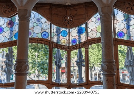 Interior of Famous Casa Batllo in Barcelona - Detail of the Stained Glass Windows, Spain.