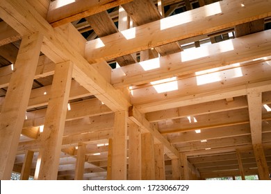 Interior Frame Of New Wooden House Under Construction