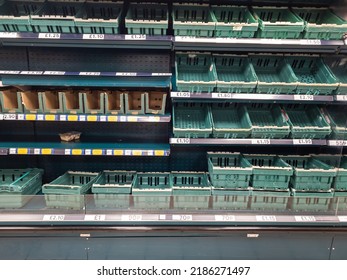 Interior Of A Grocery Store With Empty Shelves. Food Shortage, Crisis.