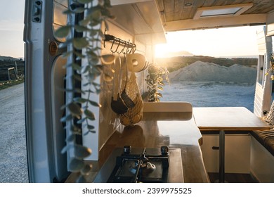
Interior of a handcrafted Nordic style camper van

 - Powered by Shutterstock