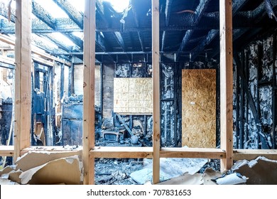 Interior Of A Home Damaged By Fire.