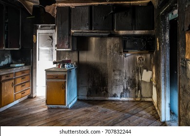 Interior Of A Home Damaged By Fire.