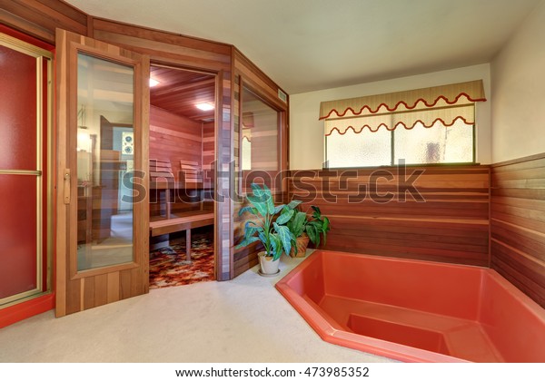 Interior Home Wooden Sauna Cabin Jacuzzi Stock Photo Edit Now