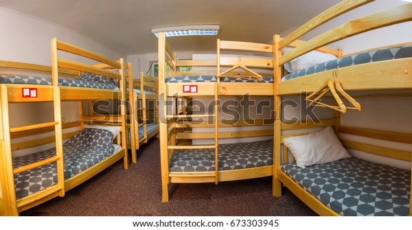 Interior Hostel Bedroom Hostel Wooden Bunk Stock Photo Edit