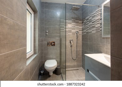 Interior Of A Hotel Bathroom With Shower Cabin