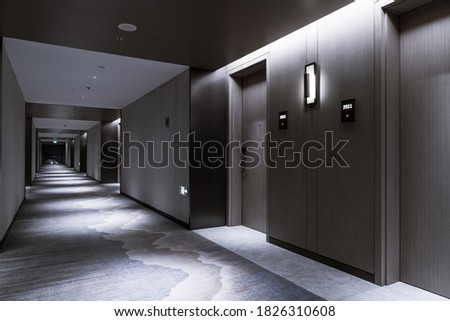 Interior of the Hotel corridor, with wood-paneled walls and elegant carpets