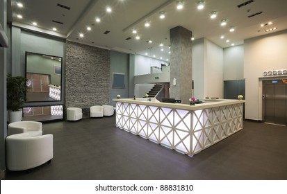 Interior of a hotel reception, modern style.