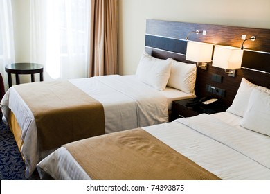 interior of hotel room - two bed room