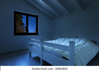 Interior House, Bedroom At Night