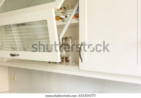 Interior House Kitchen Cupboards Builtin Modules Stock Photo