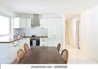 Interior House, Large Modern Kitchen, Dining Table