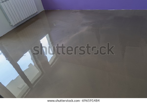 Interior House Under Construction Floor Covering Stock Photo Edit