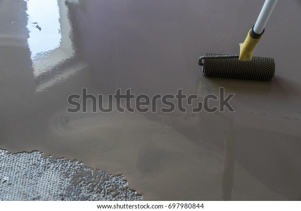 Interior House Under Construction Floor Covering Stock Image