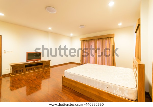 Interior Incomplete Bedroom Tv Wooden Furniture Stock Photo