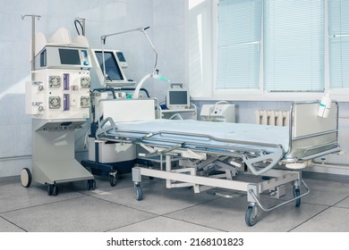 The interior of the intensive care unit in the clinic, without people. Medicine and emergency care for patients. - Shutterstock ID 2168101823