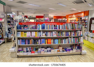 Interior Of An Italian Library. Shelves With Books For Professional Workers. Puglia, Italy - 14/04/2020