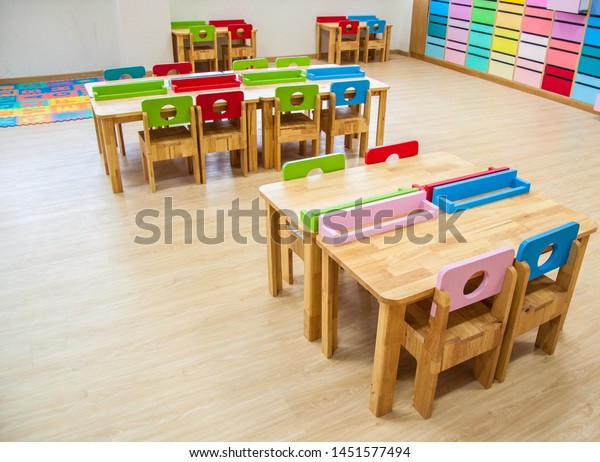 Interior Kindergarten Classroom Consist Desks Chairs Stock Photo