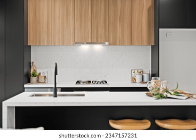 Interior Kitchen with black and timber