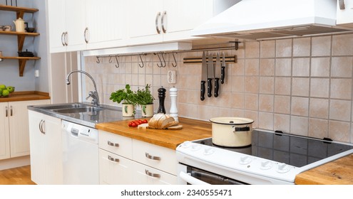 Interior Kitchen counter breakfast preparations - Shutterstock ID 2340555471