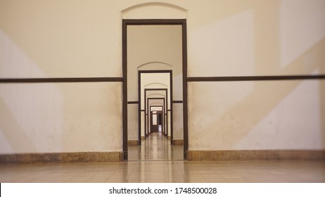 Interior of lawang sewu with many doors and windows august, 2019
