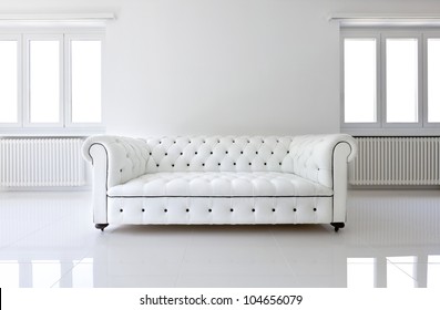 Interior, Leather Sofa  In White Room