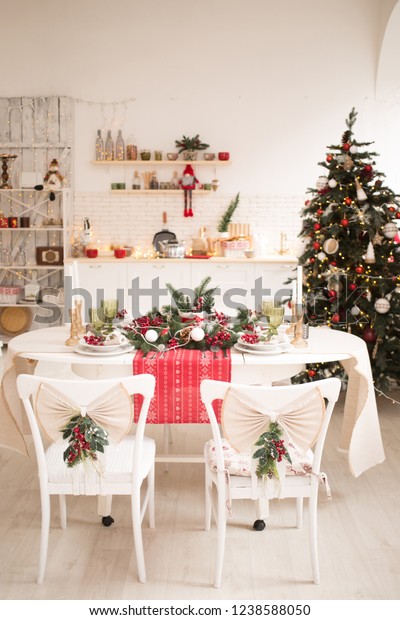 Interior Light Kitchen Red Christmas Decor Stock Photo Edit Now