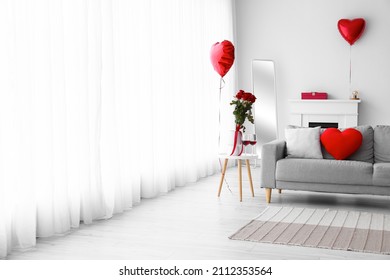 Interior Of Light Living Room Decorated For Valentine's Day