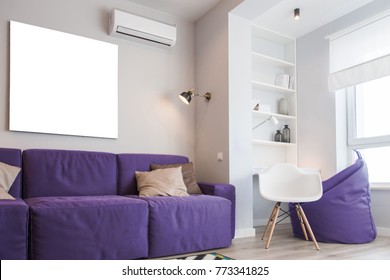 Interior Of The Light Room And Furniture In Color Of The Year 2018 Ultra Violet Pantone