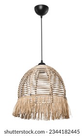 Interior lighting designed with a combination of specially twisted natural paper, raffia and metal wire case, chandelier, pendant