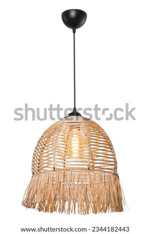 Interior lighting designed with a combination of specially twisted natural paper, raffia and metal wire case, chandelier, pendant
